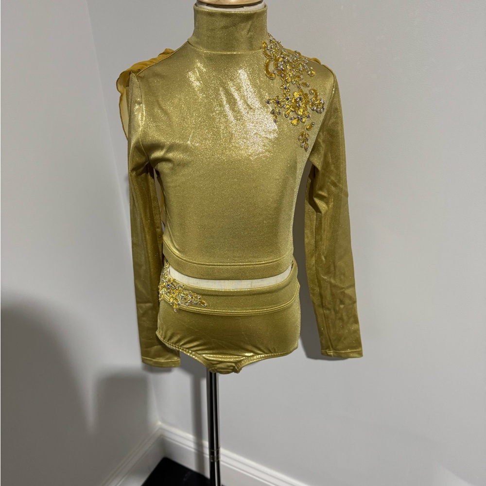 Gold Long Sleeve 2 Piece Dance Costume